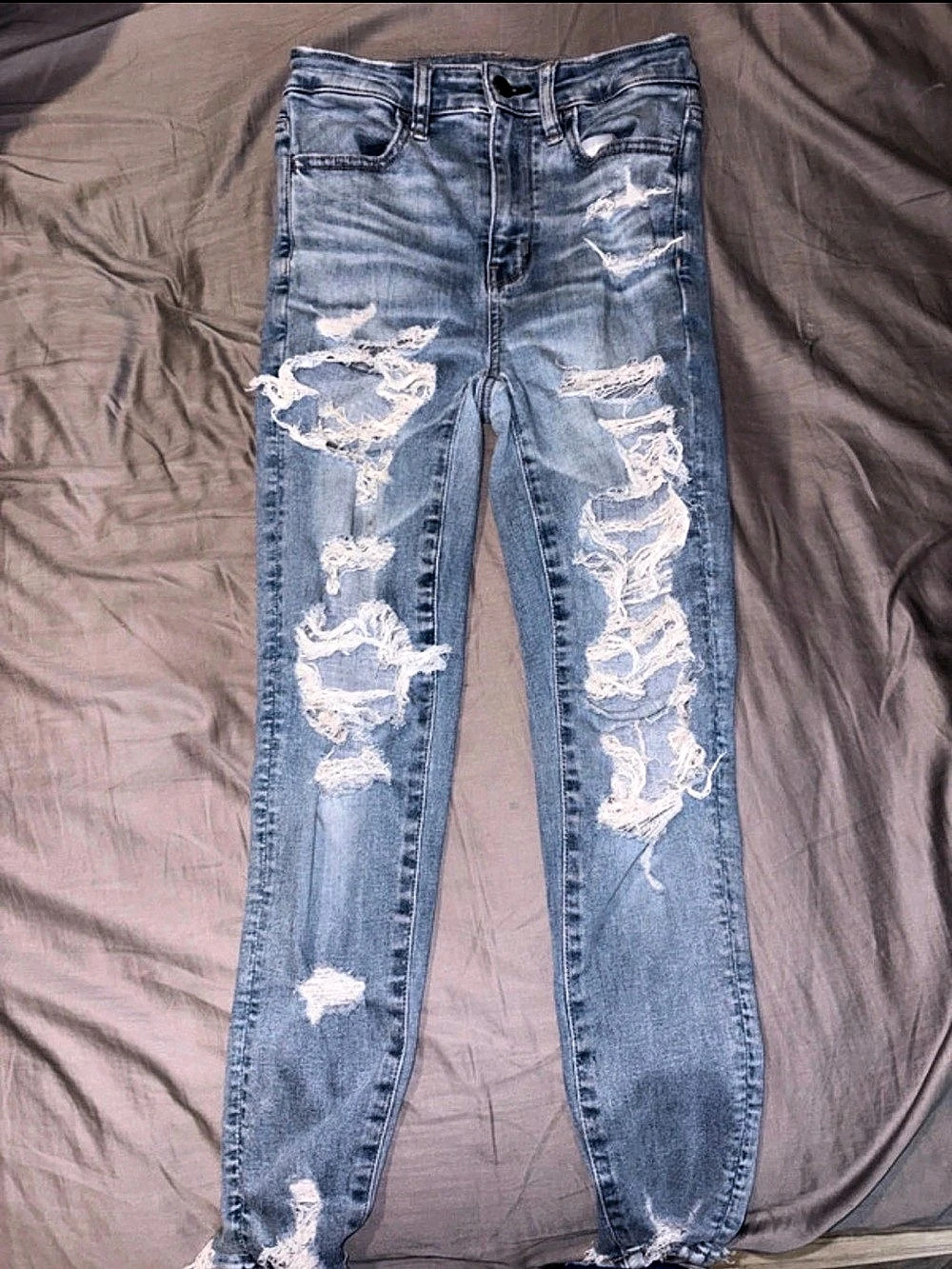 American Eagle AE Super High-Waisted Ripped Jegging Skinny Jeans in Blue
